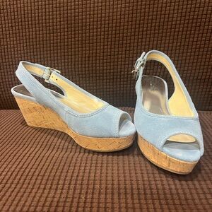 Michael Kors Genuine Suede Leather Light Blue Suede Wedge Sandals